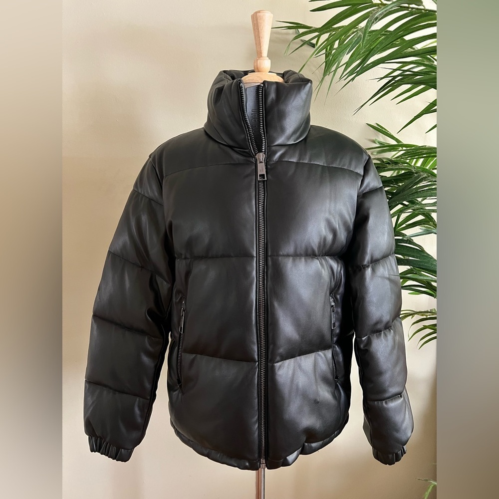 The Kooples Black Down Puffer Jacket – Faux Leather – Size 1 (US S)